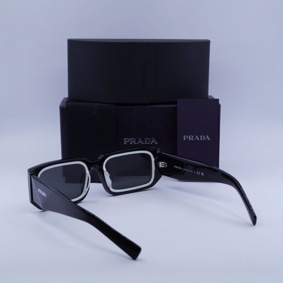 Prada PR06YSF 09Q5S0 Rectangle Sunglasses - Black & White/Grey - Picture 12 of 12